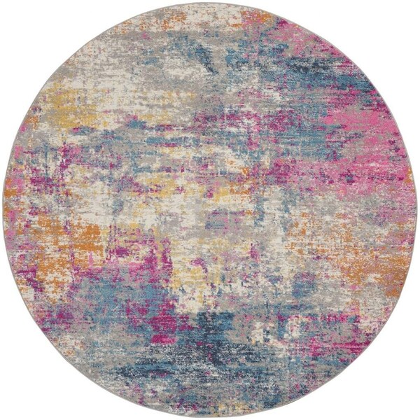 Homeroots 5 ft. Round Ivory & Multi Color Abstract Area Rug 385715 - main